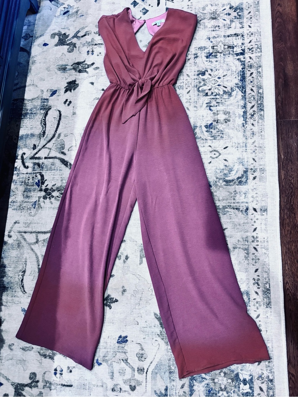She + Sky Dusty Rose Sleeveless Tie-Waist Wide-Leg Jumpsuit